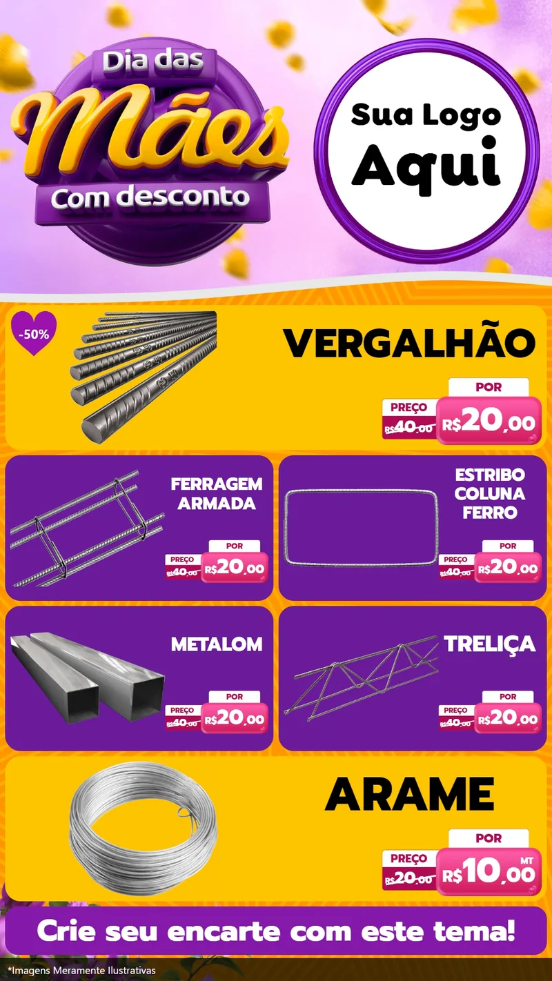 Modelo de TV para TV Vertical com o tema Dia das Mães com Desconto para Ferragens