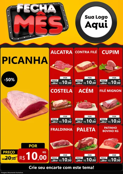 Modelo de Encarte para Encarte A4 Vertical com o tema Fecha Mês para Açougue