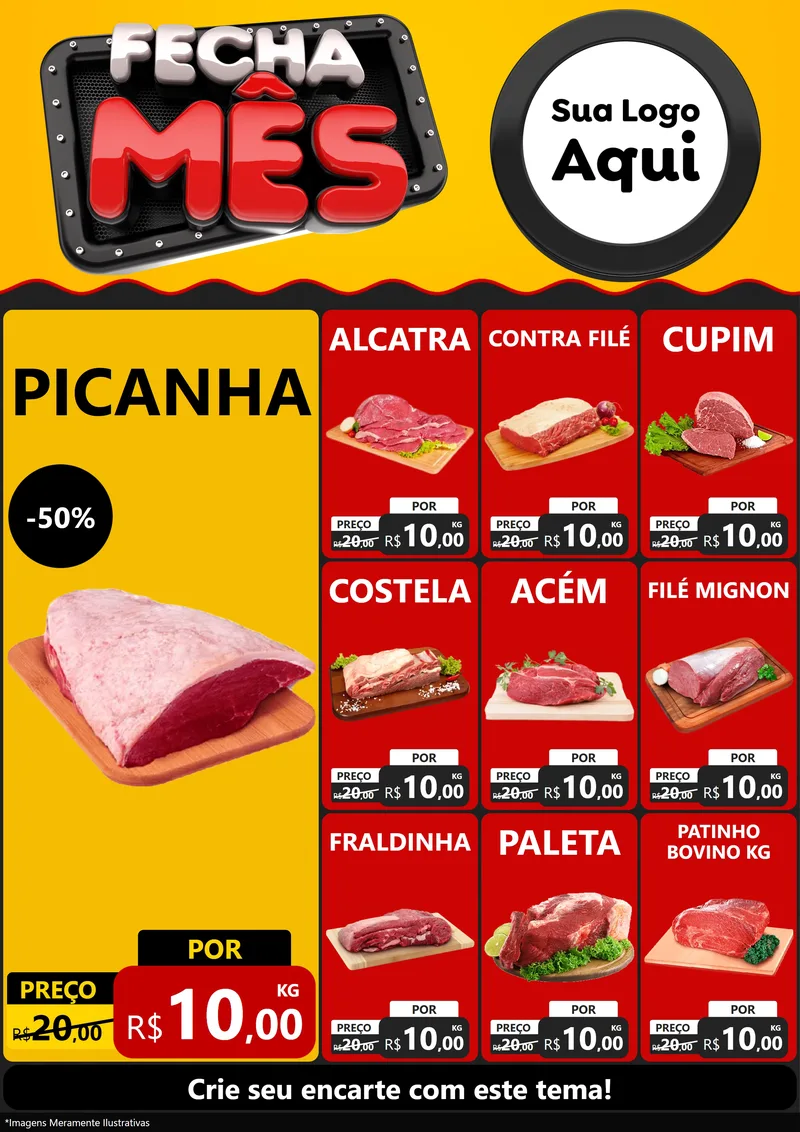 Modelo de Encarte para Encarte A4 Vertical com o tema Fecha Mês para Açougue