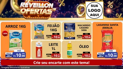 Modelo de TV para TV Horizontal com o tema Réveillon de Ofertas para Supermercado