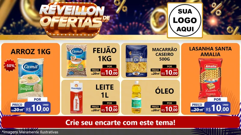 Modelo de TV para TV Horizontal com o tema Réveillon de Ofertas para Supermercado