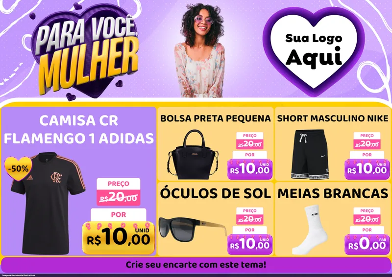 Modelo de Encarte para Encarte A4 Horizontal com o tema Para Você, Mulher para Roupas e acessórios
