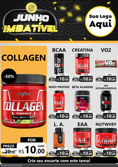 Modelo de Encarte para Encarte A4 Vertical com o tema Junho Imbatível para Suplementos alimentares