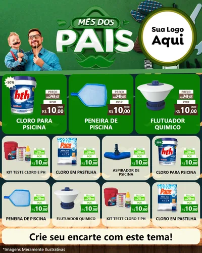 Modelo de Rede Social para Feed Instagram com o tema Mês dos Pais para Produtos para Piscina