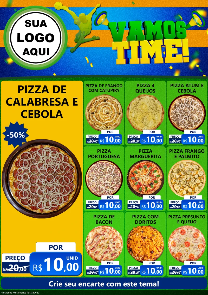 Modelo de Encarte para Encarte A4 Vertical com o tema Vamos Time! para Pizzaria