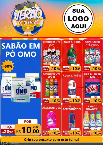 Modelo de Encarte para Encarte A4 Vertical com o tema Verão de Ofertas para Produtos de Limpeza