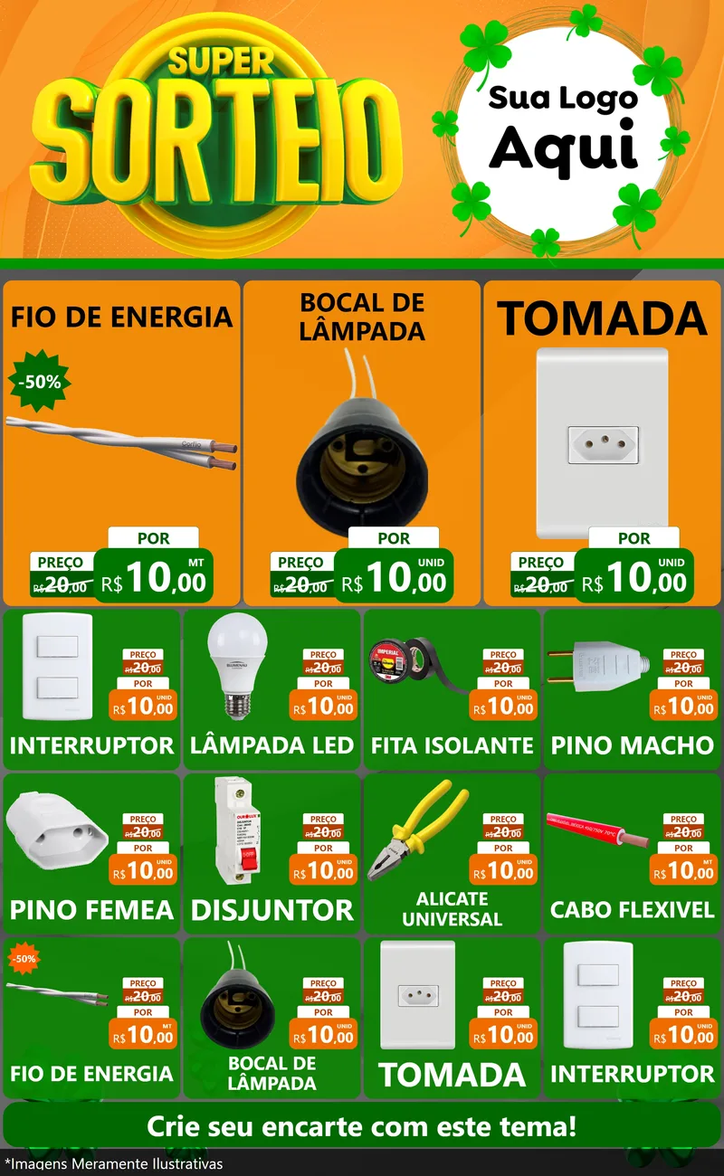 Modelo de Encarte para Encarte Grande com o tema Super Sorteio para Materiais Elétricos
