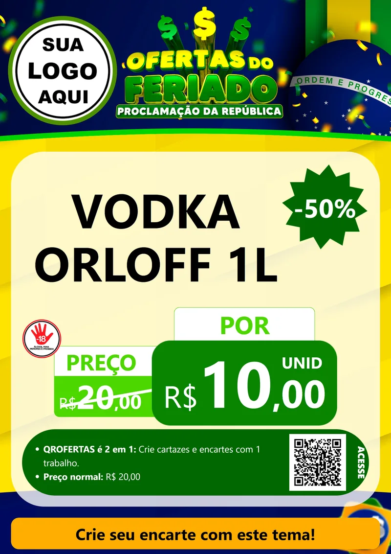 Modelo de Cartaz para Cartaz A4 Vertical com o tema Ofertas do Feriado - Proclamação da República para Distribuidora de bebidas