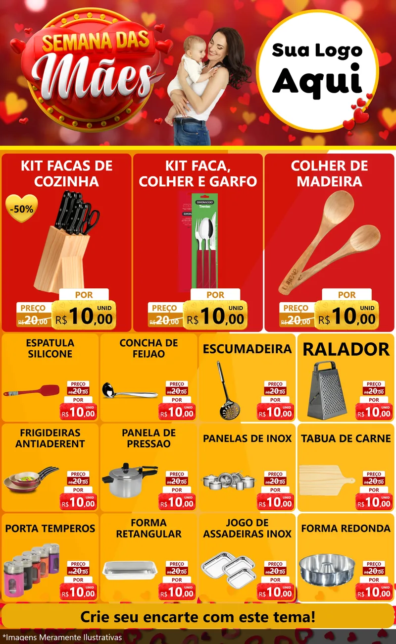 Modelo de Encarte para Encarte Grande com o tema Semana das Mães para Utilidades Domésticas