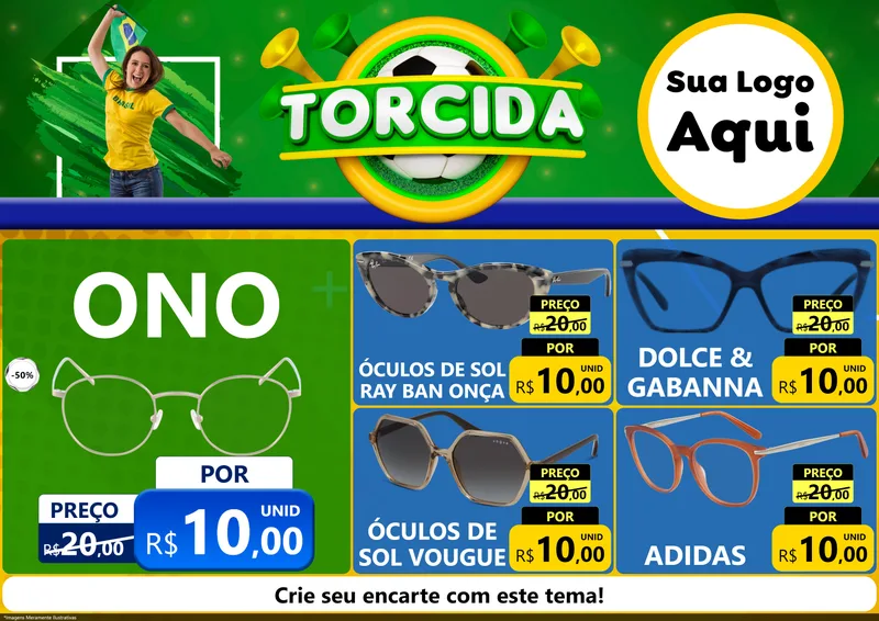 Modelo de Encarte para Encarte A4 Horizontal com o tema Torcida para Óticas