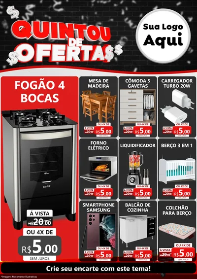 Modelo de Encarte para Encarte A4 Vertical com o tema Quintou de Ofertas para Móveis e Eletro
