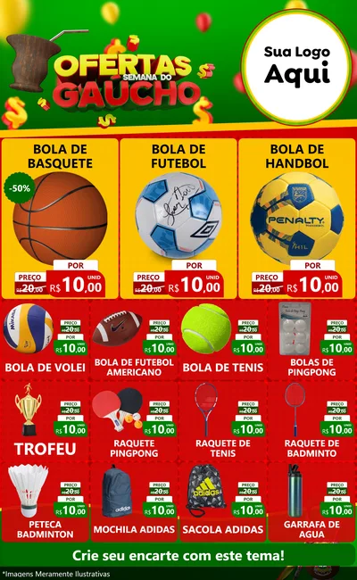 Modelo de Encarte para Encarte Grande com o tema Ofertas Semana Do Gaúcho para Artigos Esportivos