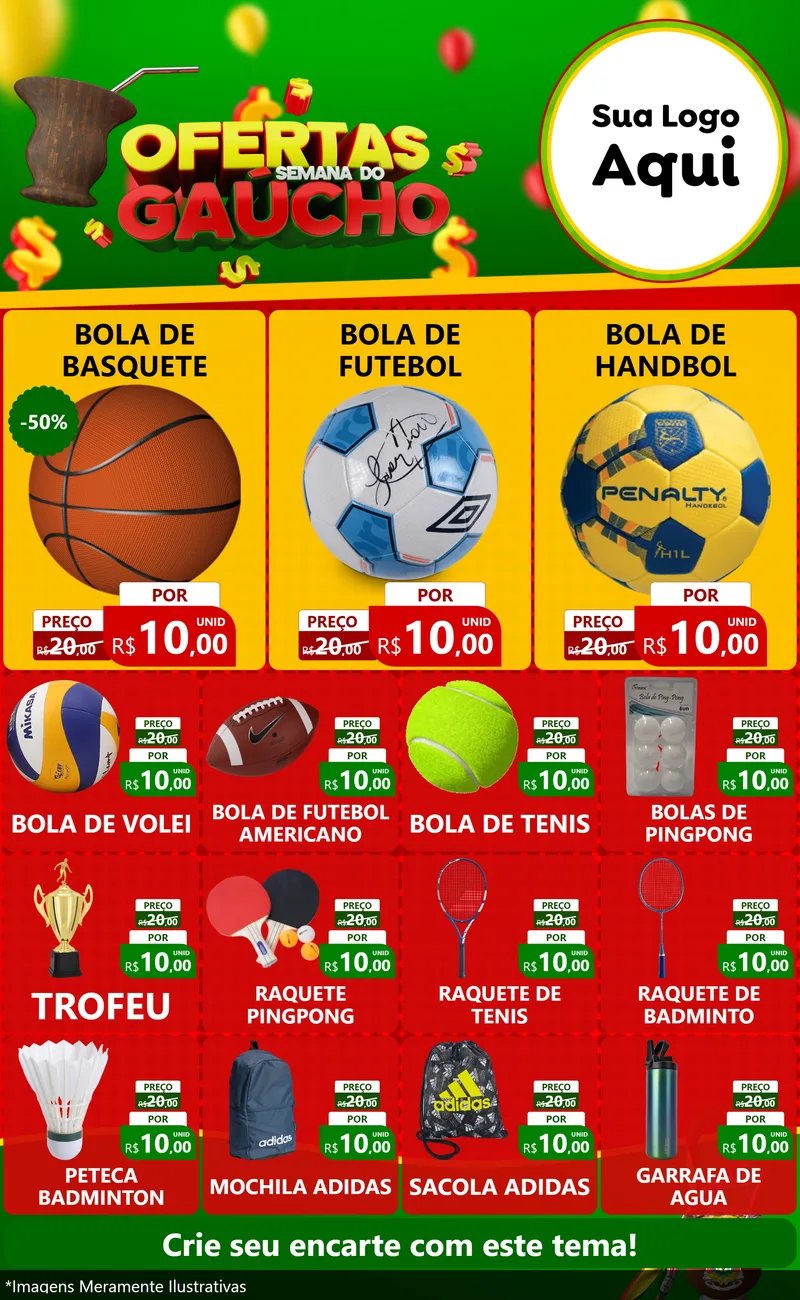 Modelo de Encarte para Encarte Grande com o tema Ofertas Semana Do Gaúcho para Artigos Esportivos