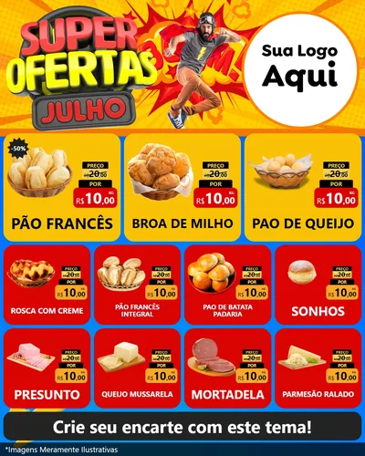 Modelo de Rede Social para Feed Instagram com o tema Super Ofertas Julho para Padaria