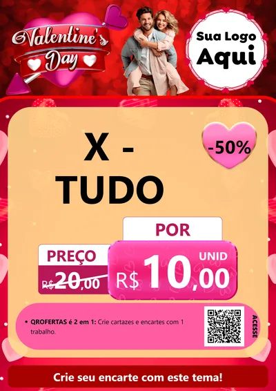 Modelo de Cartaz para Cartaz A4 Vertical com o tema Valentine's Day para Hamburgueria