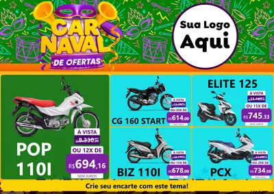 Modelo de Encarte para Encarte A4 Horizontal com o tema Carnaval de Ofertas para Concessionaria de Motos