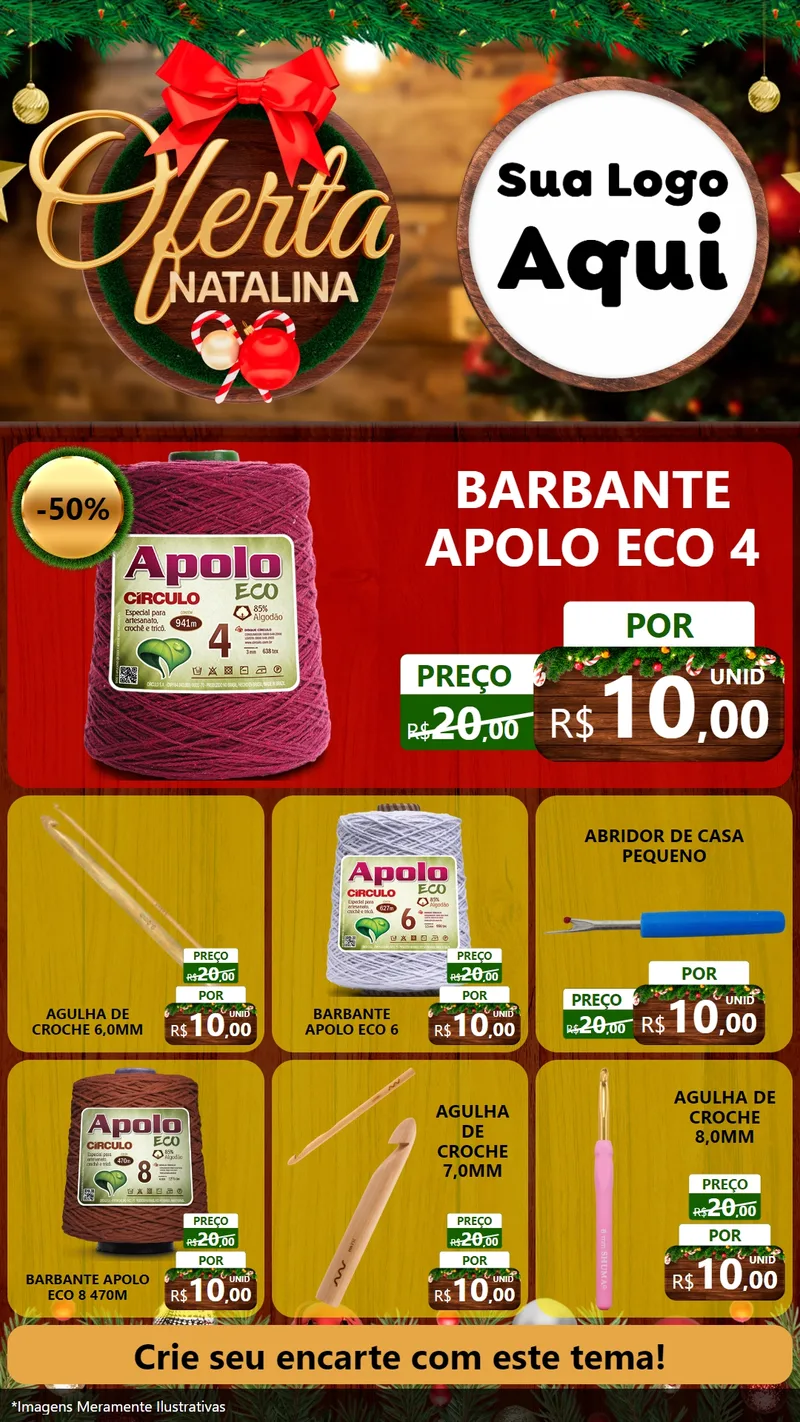 Modelo de Rede Social para Stories com o tema Ofertas Natalina para Armarinho e Aviamentos
