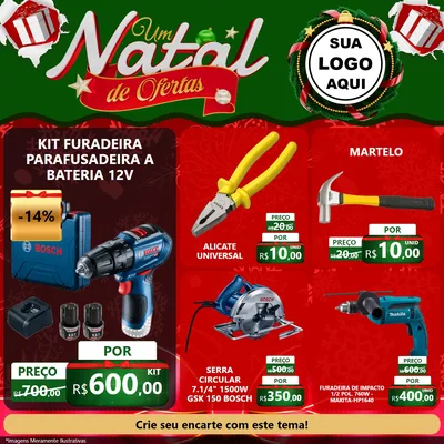 Modelo de Rede Social para Feed Facebook com o tema Um Natal de Ofertas para Maquinas e Ferramentas