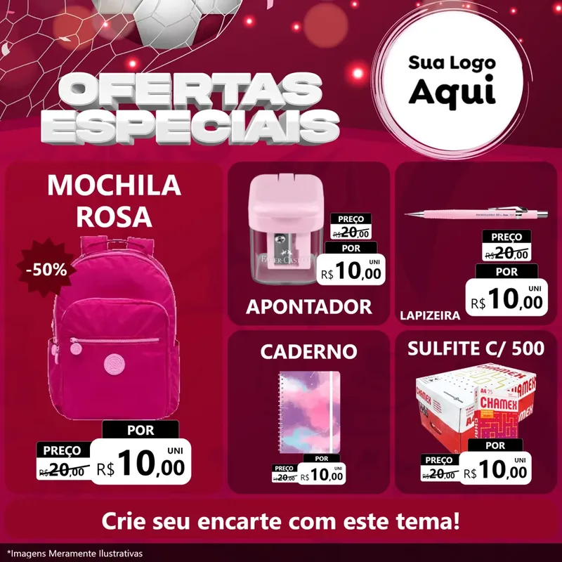 Modelo de Rede Social para Feed Facebook com o tema Ofertas Especiais - Futebol para Papelaria