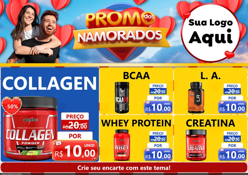 Modelo de Encarte para Encarte A4 Horizontal com o tema Promo dos Namorados para Suplementos alimentares