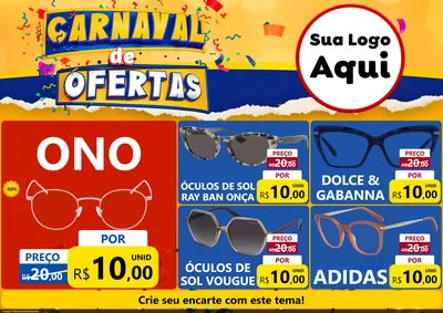 Modelo de Encarte para Encarte A4 Horizontal com o tema Carnaval de Ofertas para Óticas