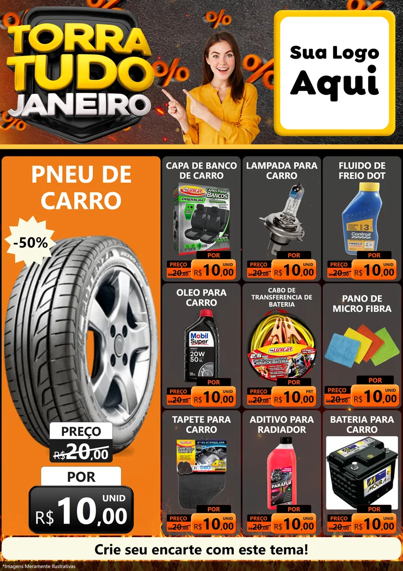 Modelo de Encarte para Encarte A4 Vertical com o tema Torra Tudo Janeiro para Auto peças