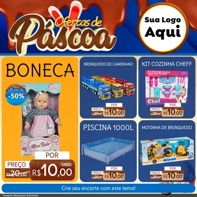 Modelo de Rede Social para Feed Facebook com o tema Ofertas de Páscoa para Brinquedos