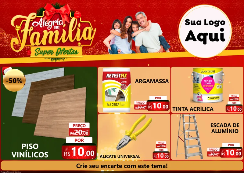 Modelo de Encarte para Encarte A4 Horizontal com o tema Alegria em Família Super Ofertas - Natal para Material para Construção