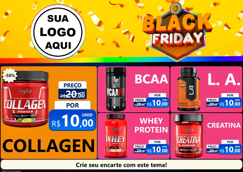 Modelo de Encarte para Encarte A4 Horizontal com o tema Black Friday para Suplementos alimentares