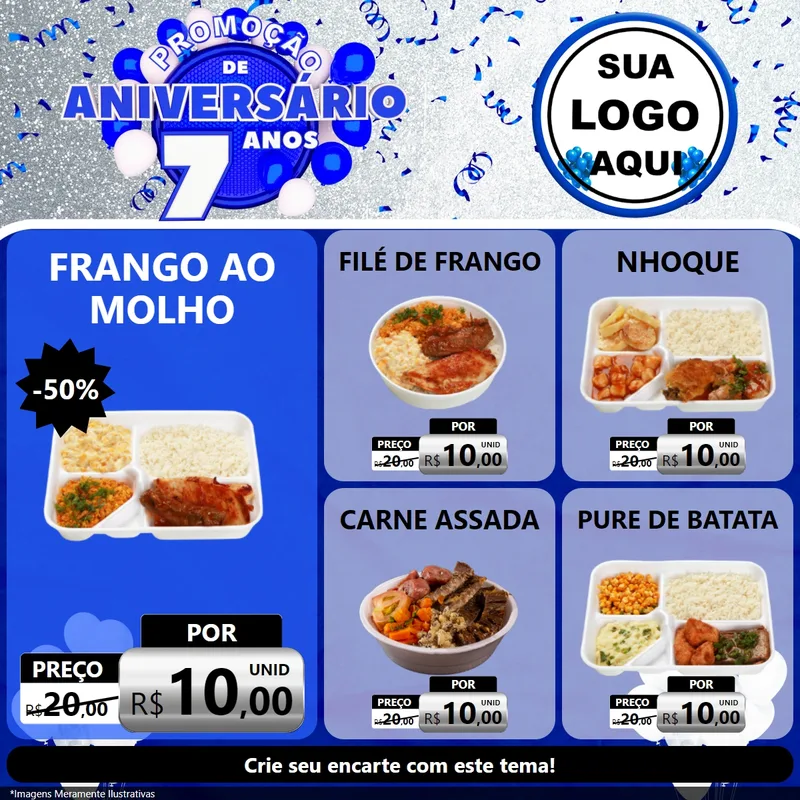 Modelo de Rede Social para Feed Facebook com o tema Promoção de Aniversário - 7 Anos para Restaurante