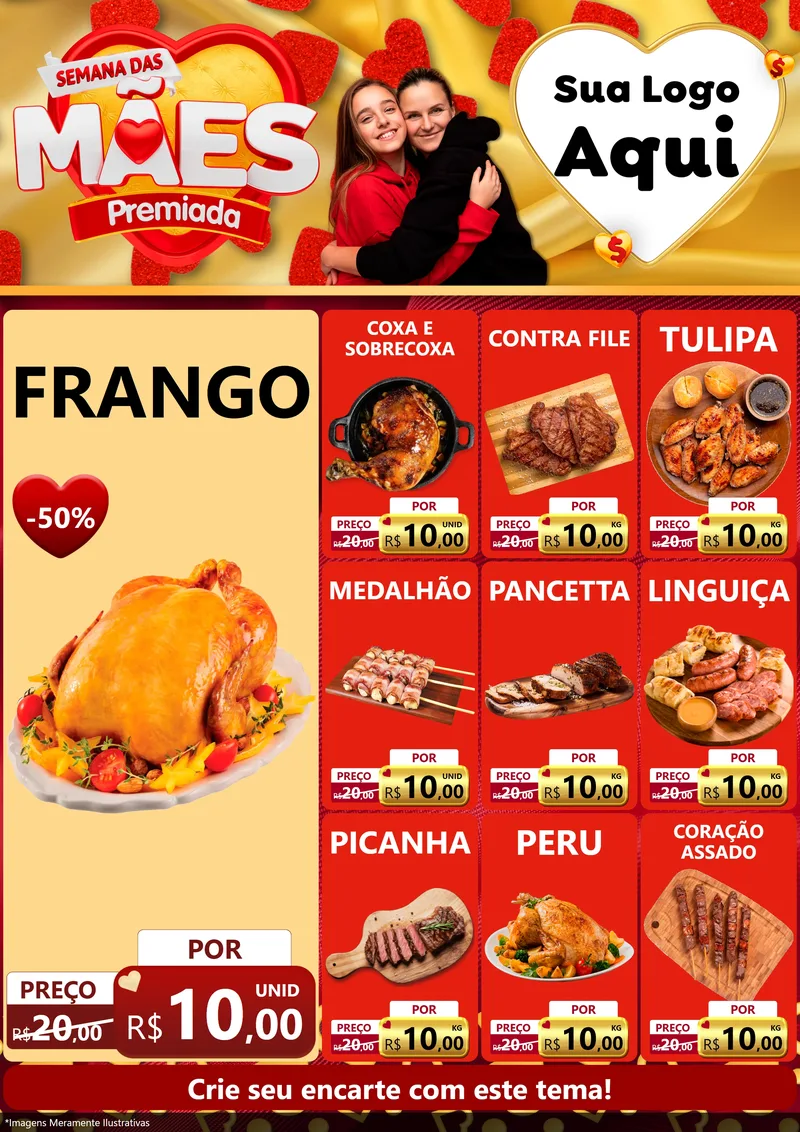 Modelo de Encarte para Encarte A4 Vertical com o tema Semana das Mães Premiada para Assados