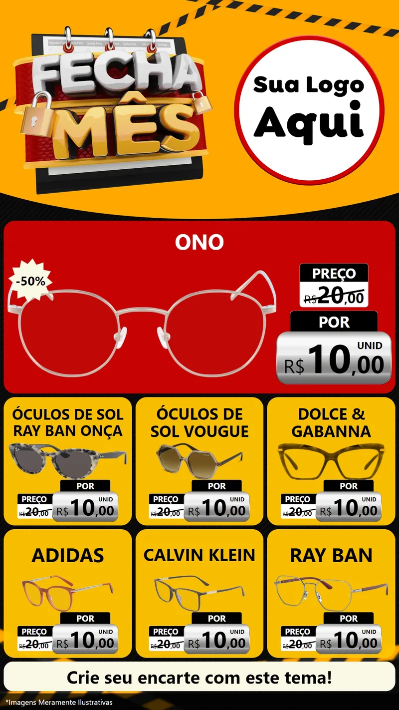 Modelo de Rede Social para Stories com o tema Fecha Mês para Óticas