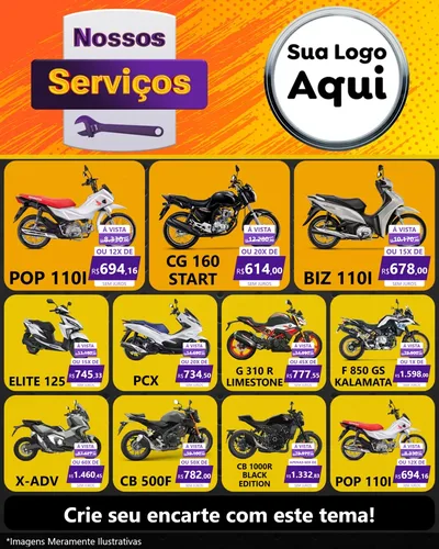 Modelo de Rede Social para Feed Instagram com o tema Nossos Serviços para Concessionaria de Motos