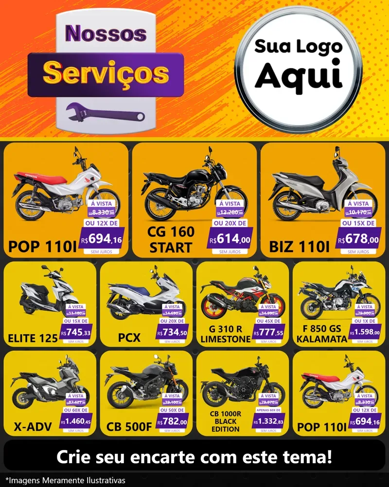 Modelo de Rede Social para Feed Instagram com o tema Nossos Serviços para Concessionaria de Motos