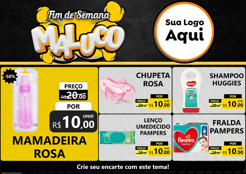Modelo de Encarte para Encarte A4 Horizontal com o tema Fim de Semana Maluco para Bebês