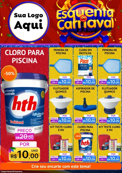 Modelo de Encarte para Encarte A4 Vertical com o tema Esquenta de Carnaval para Produtos para Piscina