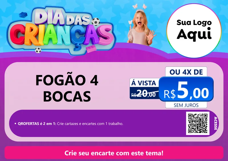 Modelo de Cartaz para Cartaz A4 Horizontal com o tema Dia Das Crianças para Móveis e Eletro