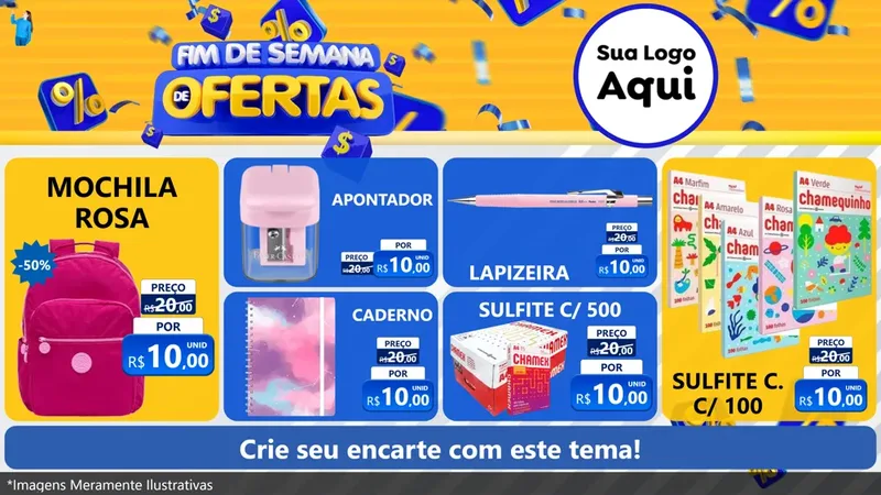 Modelo de TV para TV Horizontal com o tema Fim de Semana de Ofertas para Papelaria