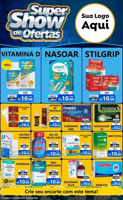 Modelo de Encarte para Encarte Grande com o tema Super Show de Ofertas - Farmácia para Farmácia