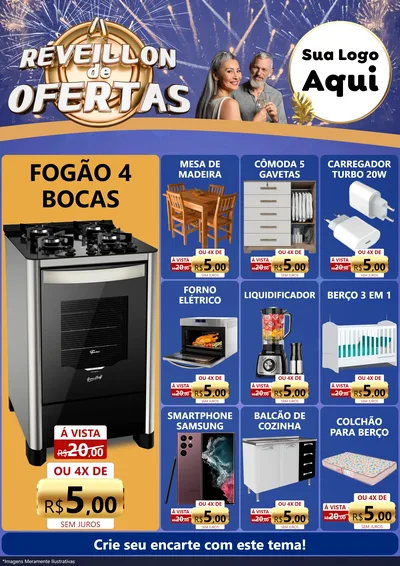 Modelo de Encarte para Encarte A4 Vertical com o tema Réveillon de Ofertas para Móveis e Eletro