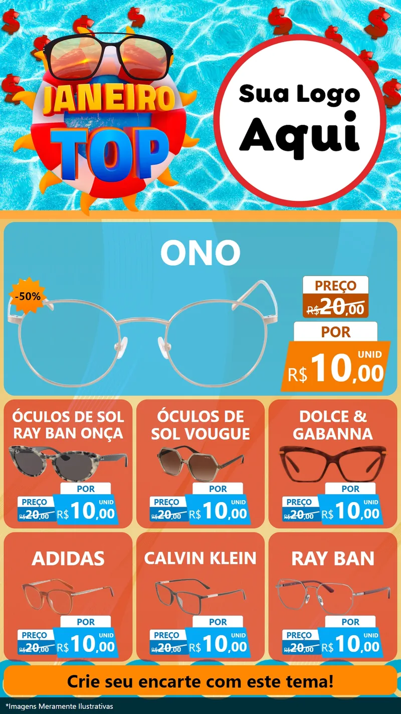 Modelo de Rede Social para Stories com o tema Janeiro Top para Óticas