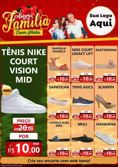 Modelo de Encarte para Encarte A4 Vertical com o tema Alegria em Família Super Ofertas - Natal para Calçados