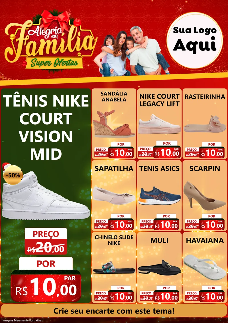 Modelo de Encarte para Encarte A4 Vertical com o tema Alegria em Família Super Ofertas - Natal para Calçados