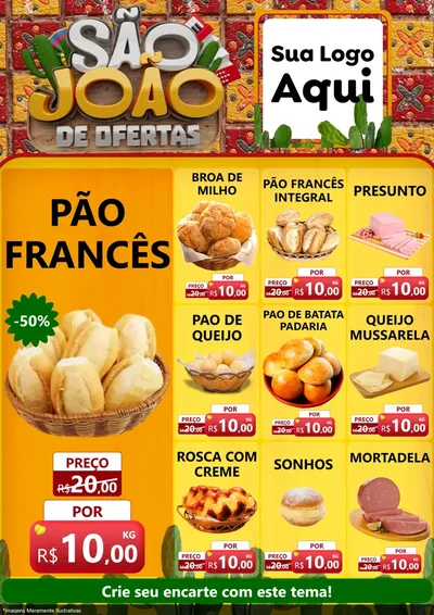Modelo de Encarte para Encarte A4 Vertical com o tema São João de Muitas Ofertas - Junina para Padaria