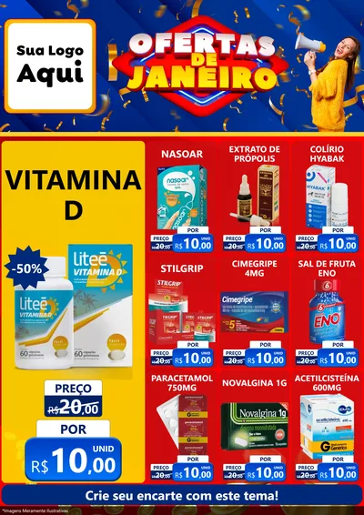 Modelo de Encarte para Encarte A4 Vertical com o tema Ofertas de Janeiro para Farmácia