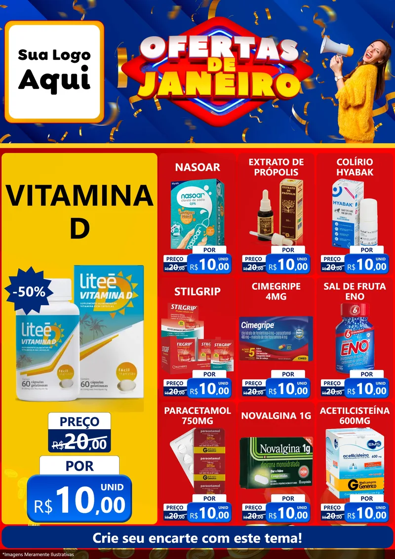 Modelo de Encarte para Encarte A4 Vertical com o tema Ofertas de Janeiro para Farmácia