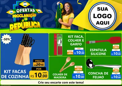 Modelo de Encarte para Encarte A4 Horizontal com o tema Ofertas Proclamação da República para Utilidades Domésticas