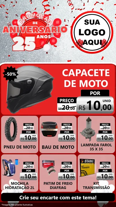 Modelo de Rede Social para Stories com o tema Promoção de Aniversário - 25Anos para Moto peças