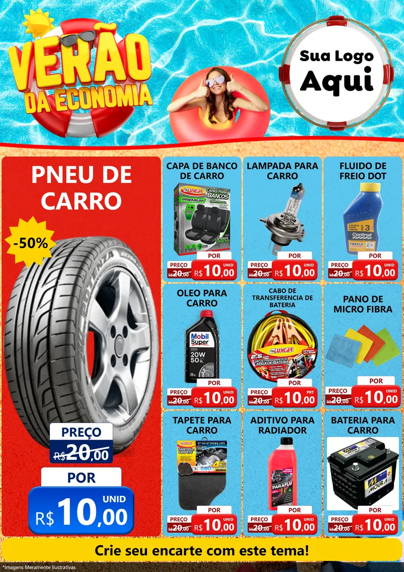 Modelo de Encarte para Encarte A4 Vertical com o tema Verão da Economia para Auto peças