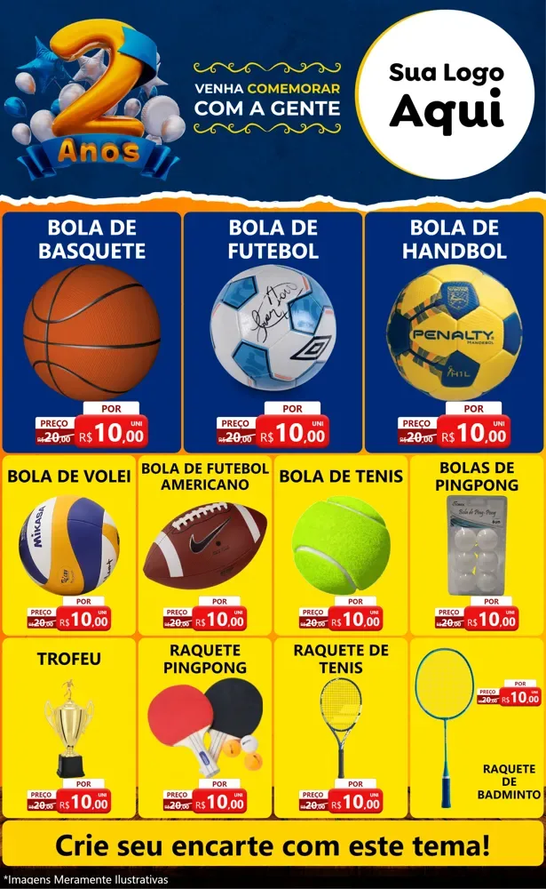 Modelo de Encarte para Encarte Grande com o tema Aniversário de 2 anos para Artigos Esportivos